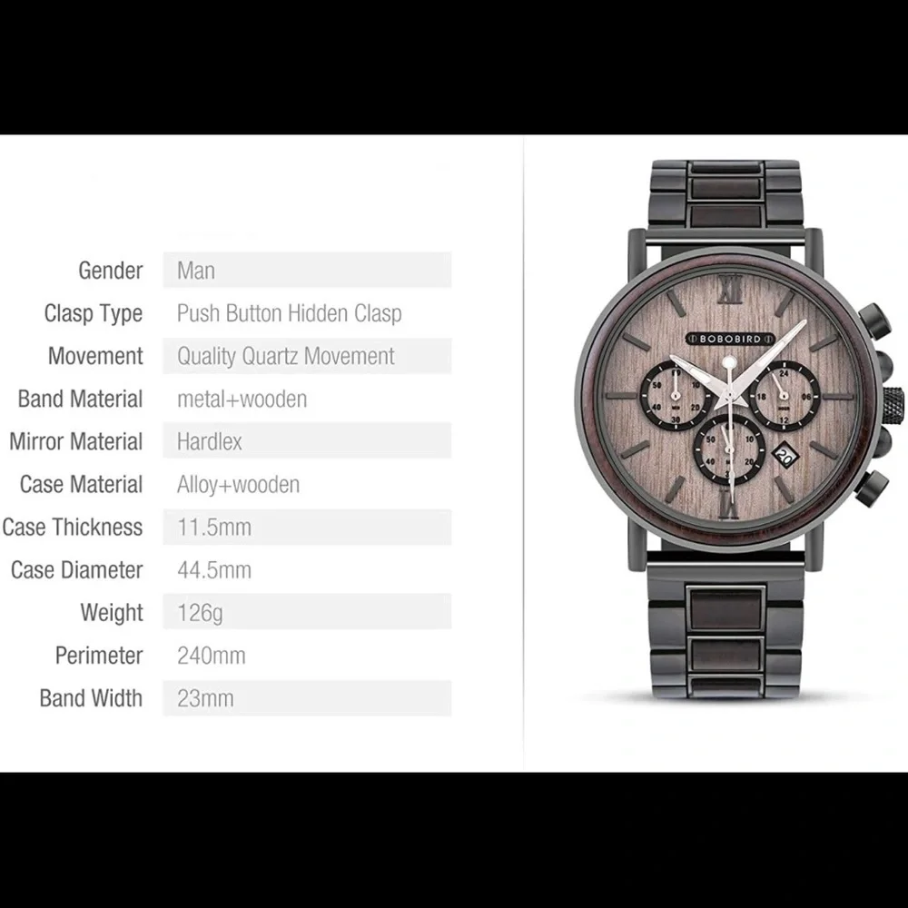 Men’s Grey Luxury Real Wooden Watch (BRAND NEW) - Picture 3 of 8